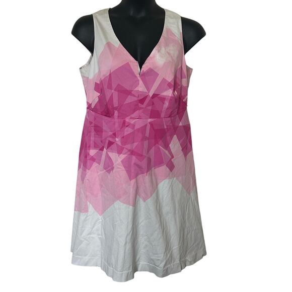 Lela Rose Women’s Plus White Pink Lined Cotton Wide Strap Midi Dress, Sz 16 - Picture 1 of 10